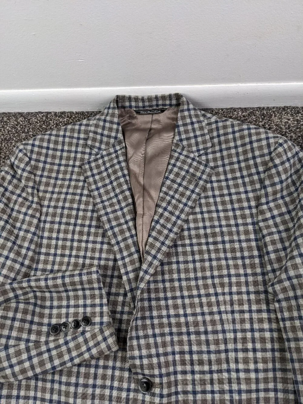 Jack Victor Sport Coat Exclusive Collection Wool Checked Gray Blue Brown 40R